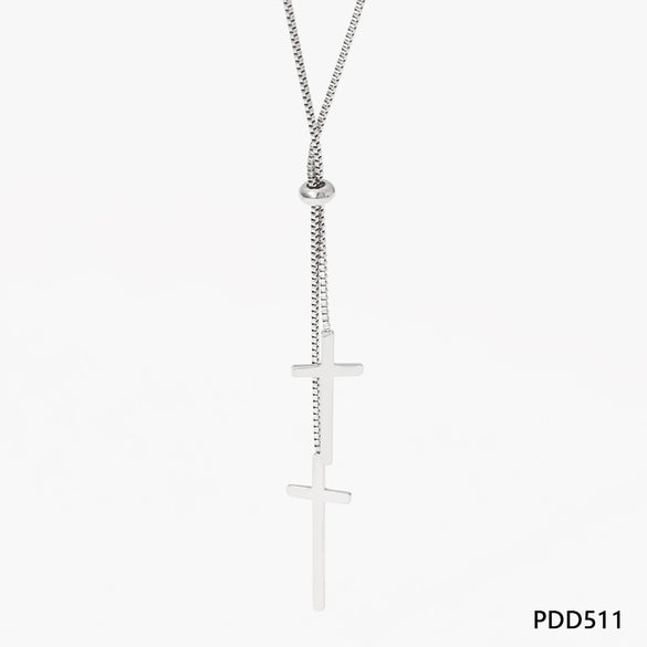 Wholesale Women's Simple Cross Pendant Long Sweater Chain Adjustable Necklace In Stainless Steel With Geometric Styling And Electroplating