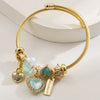 Wholesale Women's Simple Crystal Beaded Heart Pendant Stainless Steel Titanium Steel Couple Bracelet
