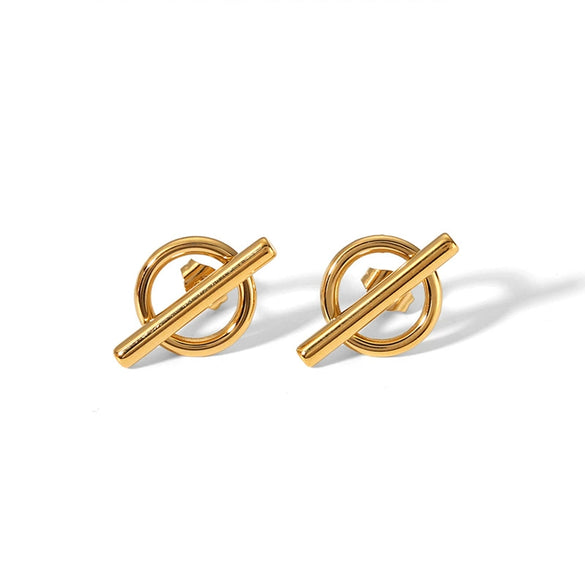 Wholesale Women's Simple Design Personality Irregular Stainless Steel 18K Gold Plated Earrings With Letter Pattern And Electroplating Treatment