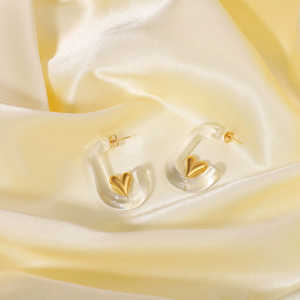 Wholesale Women's Simple Design Resin C Shaped Earrings With Stainless Steel 18K Gold Vacuum Plated In Furnace