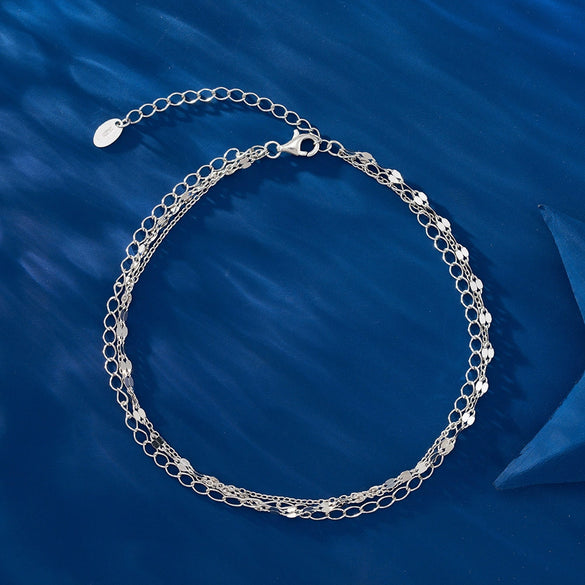 Wholesale Women's Simple Double Layer Lip Anklet With Tassel And Multi Layer O Chain Geometric Pattern Silver Material