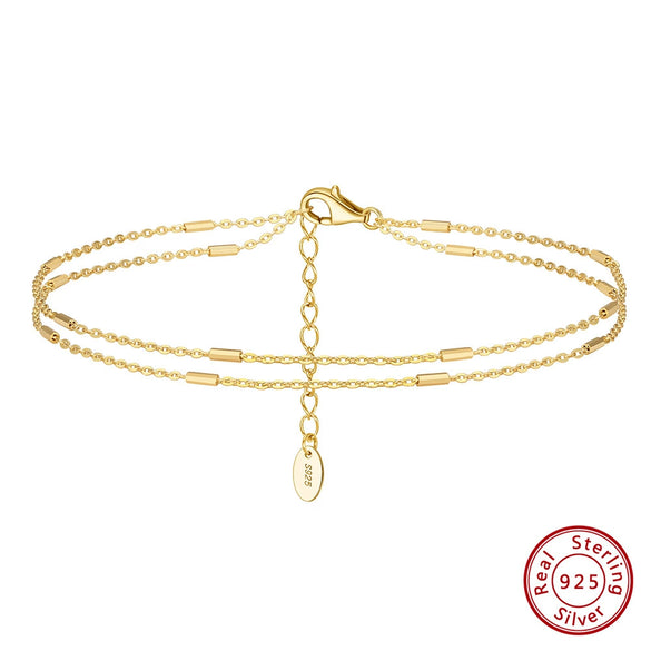 Wholesale Women's Simple Doublelayered Bamboo Wave Pattern S925 Sterling Silver Anklets