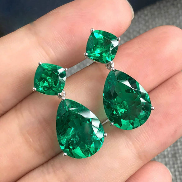 Wholesale Women's Simple Drop Shape Copper Imitation Emerald Green Zircon Earrings