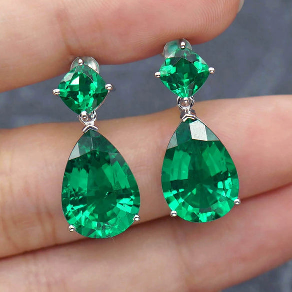 Wholesale Women's Simple Drop Shape Copper Imitation Emerald Green Zircon Earrings