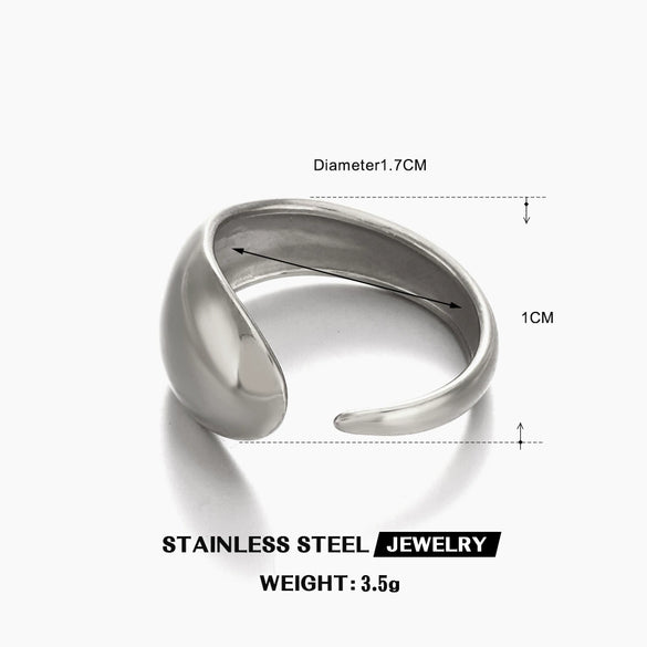 Wholesale Women's Simple Drop Shaped Stainless Steel Ring With Bright Polished And Electroplating Treatment