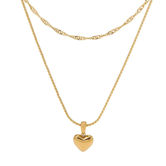 Wholesale Women's Simple Electroplated Stainless Steel And Titanium Steel Heart Shape Pendant O Word Chain Double Layer Stacked Necklace