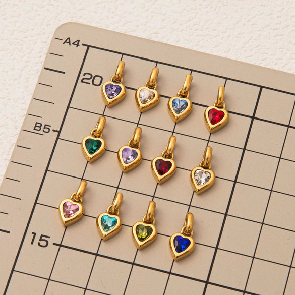Wholesale Women's Simple Electroplated Stainless Steel Heart Shape Mixed Gemstone Setting Pendant Necklace