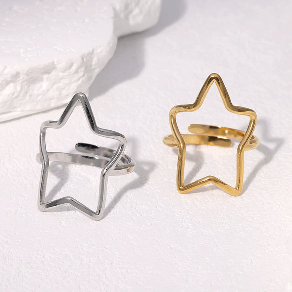Wholesale Women's Simple Electroplated Stainless Steel Star Pattern Adjustable Open Ring Hand Jewelry