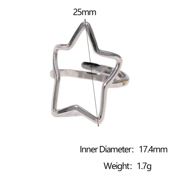 Wholesale Women's Simple Electroplated Stainless Steel Star Pattern Adjustable Open Ring Hand Jewelry
