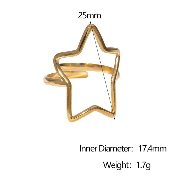 Wholesale Women's Simple Electroplated Stainless Steel Star Pattern Adjustable Open Ring Hand Jewelry