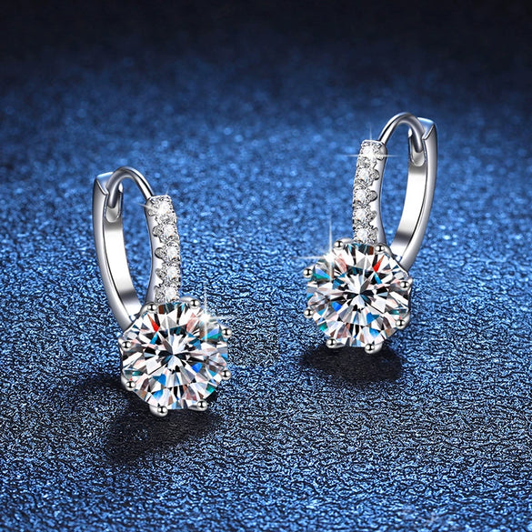 Wholesale Women's Simple Elegant S925 Sterling Silver Moissanite Earrings With Geometric Design And Electroplating