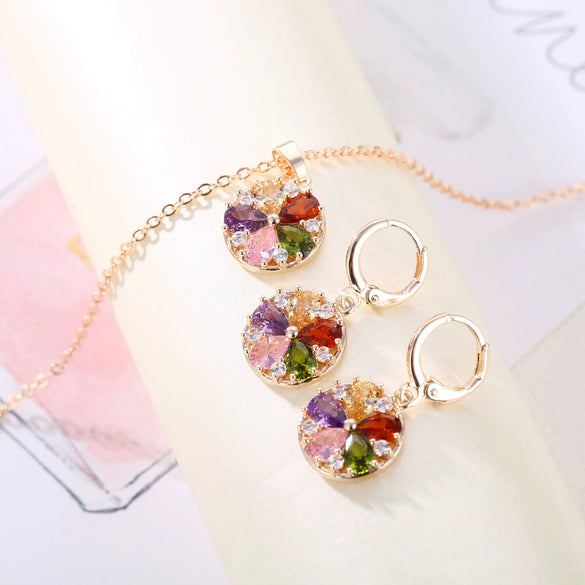 Wholesale Women's Simple Fashion Crystal Zircon Jewelry Set With Lock And Key Pattern Copper Zircon Glass Material And Electroplating Process Necklace And Earrings Included