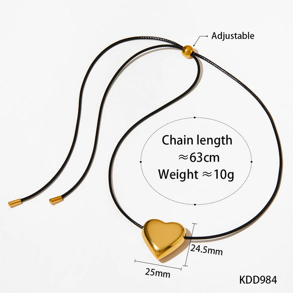Wholesale Women's Simple Fashion Exaggerated Hollow Five Pointed Star And Heart Pendant Necklace With Wax Rope Chain Made Of Stainless Steel With Electroplating Treatment