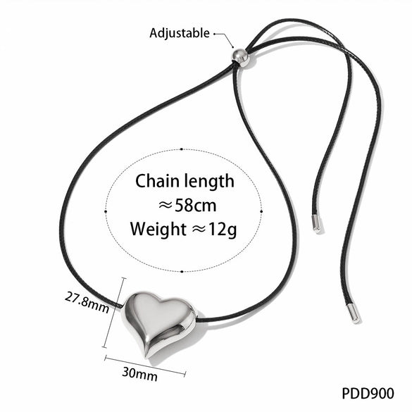 Wholesale Women's Simple Fashion Exaggerated Hollow Five Pointed Star And Heart Pendant Necklace With Wax Rope Chain Made Of Stainless Steel With Electroplating Treatment