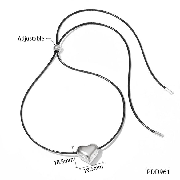 Wholesale Women's Simple Fashion Exaggerated Hollow Five Pointed Star And Heart Pendant Necklace With Wax Rope Chain Made Of Stainless Steel With Electroplating Treatment