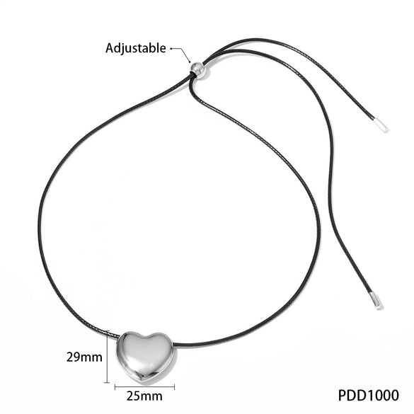 Wholesale Women's Simple Fashion Exaggerated Hollow Five Pointed Star And Heart Pendant Necklace With Wax Rope Chain Made Of Stainless Steel With Electroplating Treatment