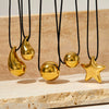 Wholesale Women's Simple Fashion Exaggerated Hollow Five Pointed Star And Heart Pendant Necklace With Wax Rope Chain Made Of Stainless Steel With Electroplating Treatment