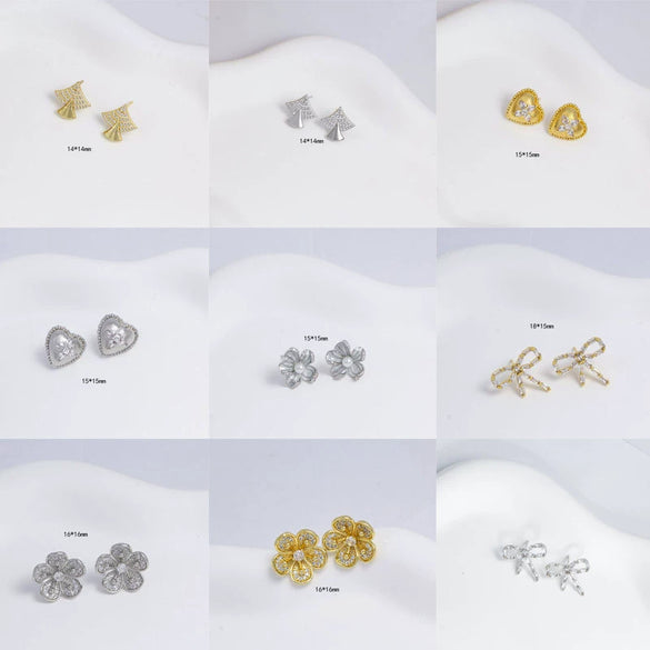 Wholesale Women's Simple Fashion Flower Shape Copper Diamondencrusted Electroplated Earrings