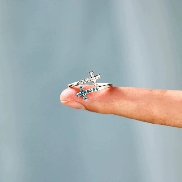 Wholesale Women's Simple Fashion Geometric Cross Opening Zircon 925 Sterling Silver Ring With Electroplating