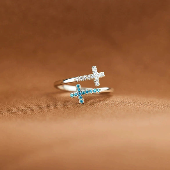 Wholesale Women's Simple Fashion Geometric Cross Opening Zircon 925 Sterling Silver Ring With Electroplating