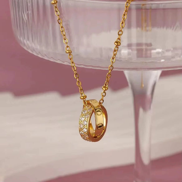 Wholesale Women's Simple Fashion Pendant Necklace With Geometric Style Copper Pendant And Zircon Inlay On O Chain Electroplated