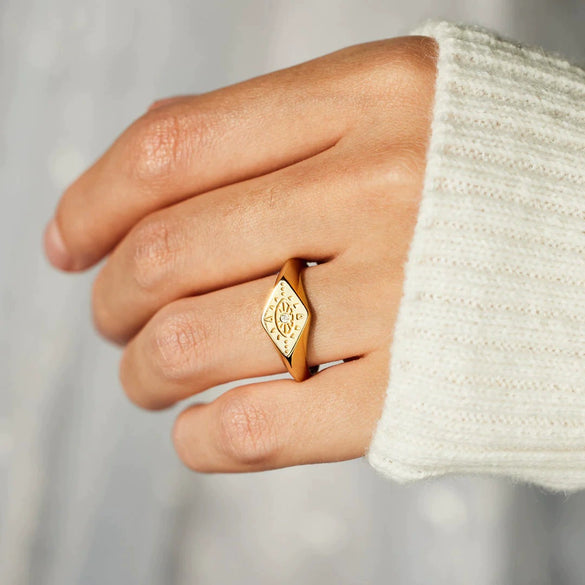 Wholesale Women's Simple Fashion Ring S925 Sterling Silver Gold Geometric Pattern Electroplated