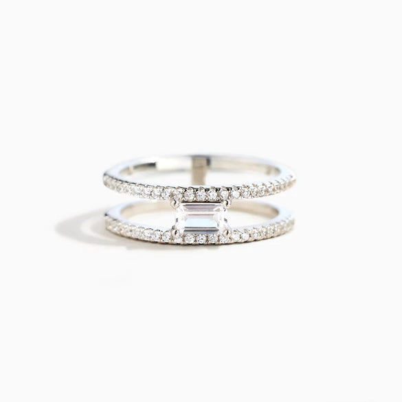 Wholesale Women's Simple Fashion Square Cut Dense Nail Doublering Ring S925 Sterling Silver Geometric Electroplated