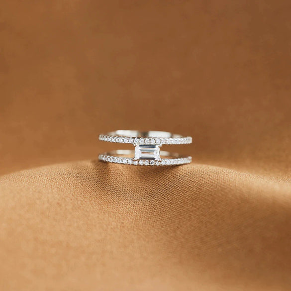Wholesale Women's Simple Fashion Square Cut Dense Nail Doublering Ring S925 Sterling Silver Geometric Electroplated