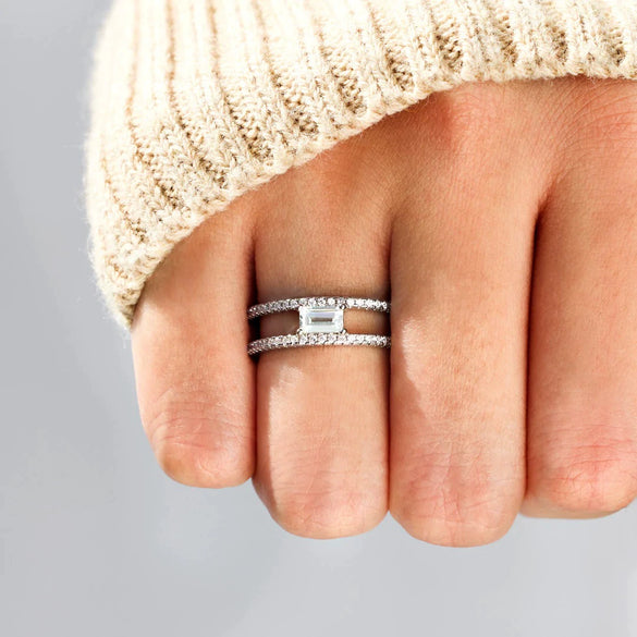 Wholesale Women's Simple Fashion Square Cut Dense Nail Doublering Ring S925 Sterling Silver Geometric Electroplated