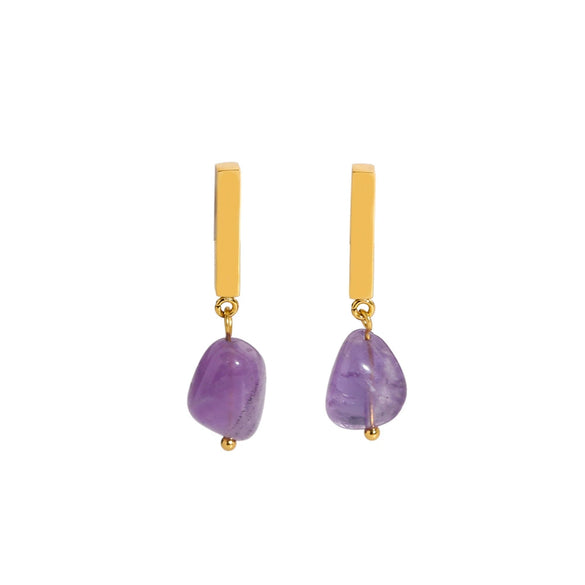 Wholesale Women's Simple Fashion Stainless Steel Earrings Inlaid With Natural Stone And Pvdp Furnace Real Gold In Geometric Design