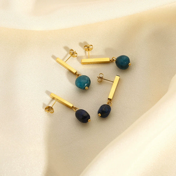 Wholesale Women's Simple Fashion Stainless Steel Earrings Inlaid With Natural Stone And Pvdp Furnace Real Gold In Geometric Design