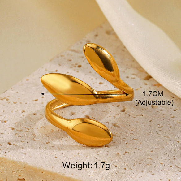 Wholesale Women's Simple Fashion Stainless Steel Leaf Opening Ring With 18K Gold Plated Electroplating In Plant Flowers Style