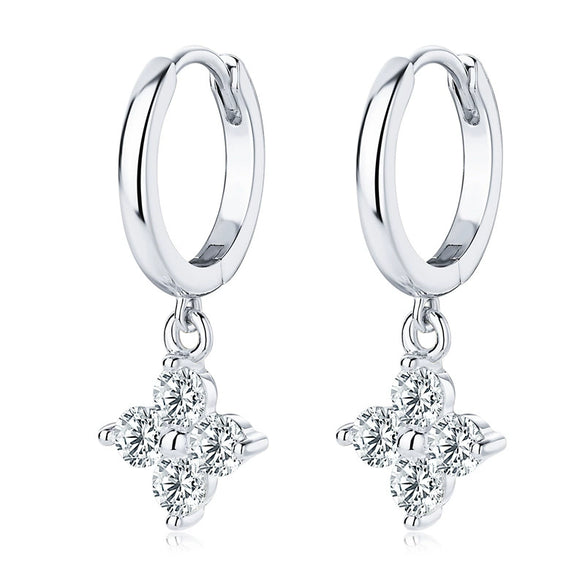 Wholesale Women's Simple Flower Patterned 925 Silver And Copper Earrings With Four Leaf Clover