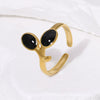 Wholesale Women's Simple Flower Patterned Stainless Steel Open Rings With Oil Dropped Gold Electroplating