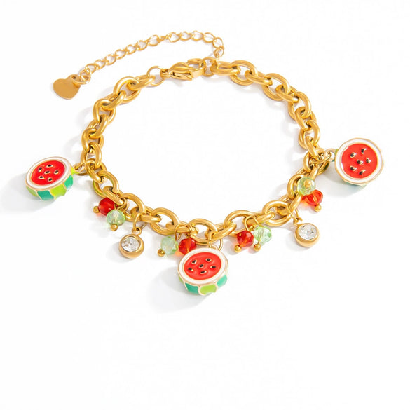 Wholesale Women's Simple Fruit Shaped Titanium Steel Electroplated Bracelet With Cherry Pendant Jewelry Accessory
