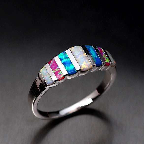 Wholesale Women's Simple Geometric Alloy Opal Stone Ring With Electroplating