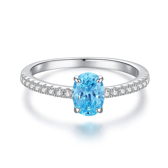 Wholesale Women's Simple Geometric Aquamarine Ring S925 Sterling Silver With Zircon And High Carbon Diamond Electroplated