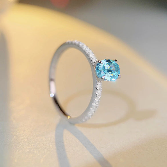 Wholesale Women's Simple Geometric Aquamarine Ring S925 Sterling Silver With Zircon And High Carbon Diamond Electroplated