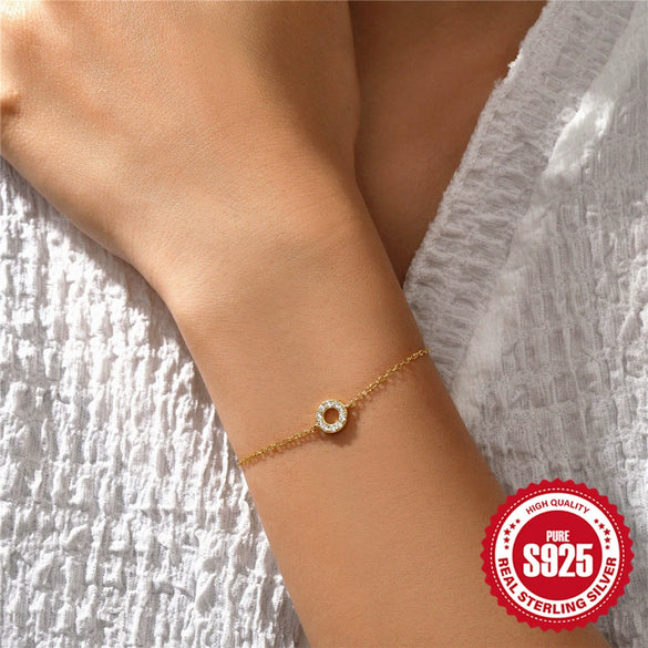 Wholesale Women's Simple Geometric Circle Bracelet In 925 Silver With Golden Electroplating