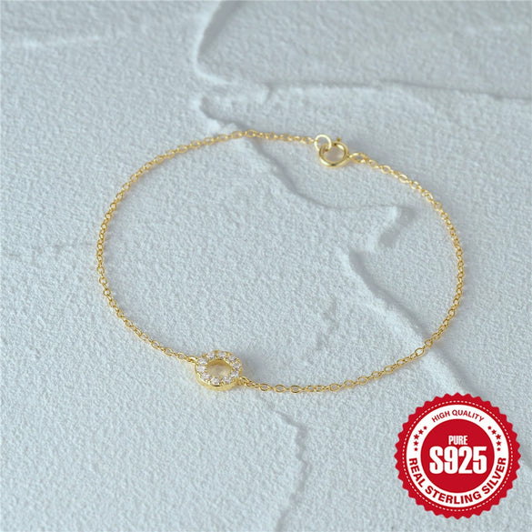 Wholesale Women's Simple Geometric Circle Bracelet In 925 Silver With Golden Electroplating