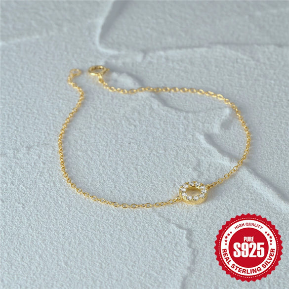Wholesale Women's Simple Geometric Circle Bracelet In 925 Silver With Golden Electroplating