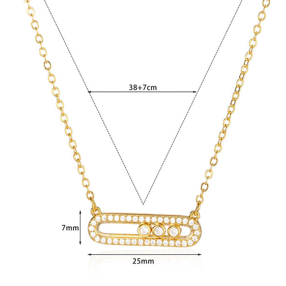 Wholesale Women's Simple Geometric Copper Electroplated Threediamond Sliding Necklace With Zircon Pendant Snake Bone Chain