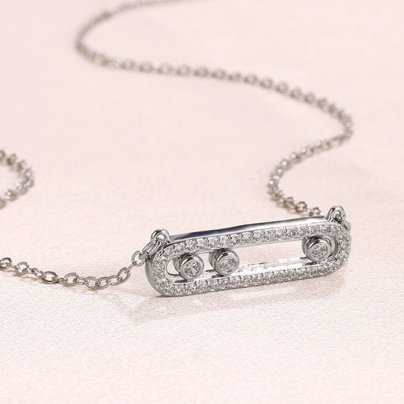Wholesale Women's Simple Geometric Copper Electroplated Threediamond Sliding Necklace With Zircon Pendant Snake Bone Chain