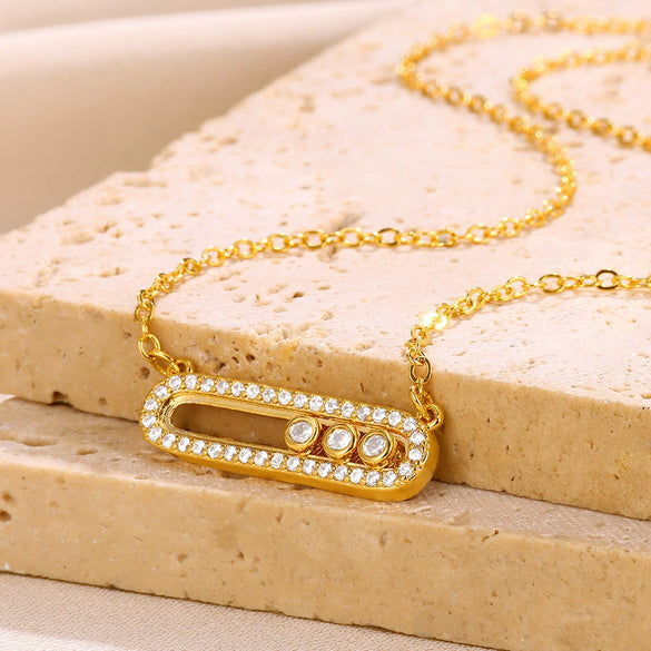 Wholesale Women's Simple Geometric Copper Electroplated Threediamond Sliding Necklace With Zircon Pendant Snake Bone Chain