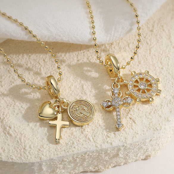 Wholesale Women's Simple Geometric Copper 18K Gold Plated Cross Heart Pendant Necklace