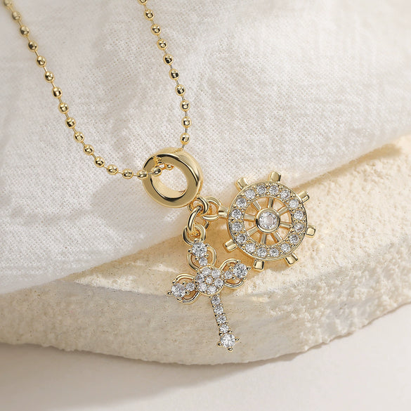 Wholesale Women's Simple Geometric Copper 18K Gold Plated Cross Heart Pendant Necklace