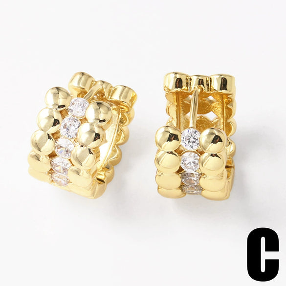 Wholesale Women's Simple Geometric Copper 18K Gold Plated Inlaid Zircon Earrings