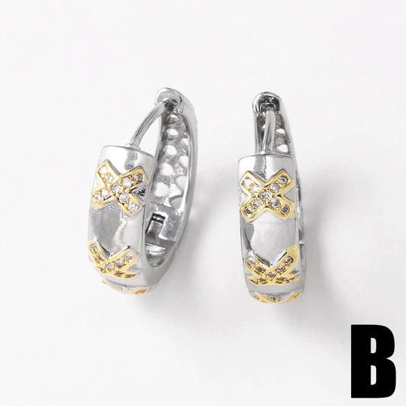 Wholesale Women's Simple Geometric Copper 18K Gold Plated Inlaid Zircon Earrings
