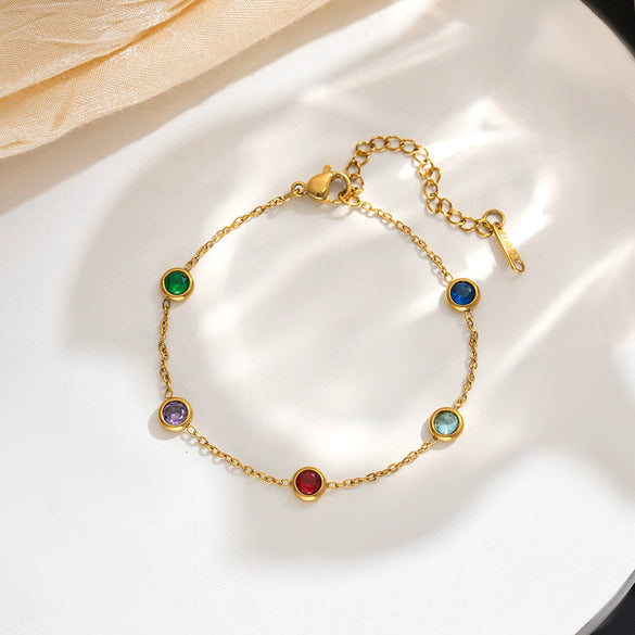 Wholesale Women's Simple Geometric Crystal Zircon Titanium Steel Electroplated Bracelet
