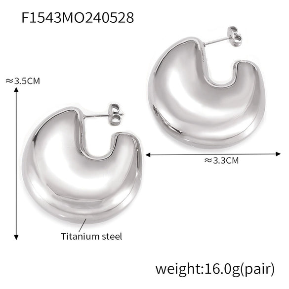 Wholesale Women's Simple Geometric Cshaped 18K Gold Plated Titanium Steel Earrings